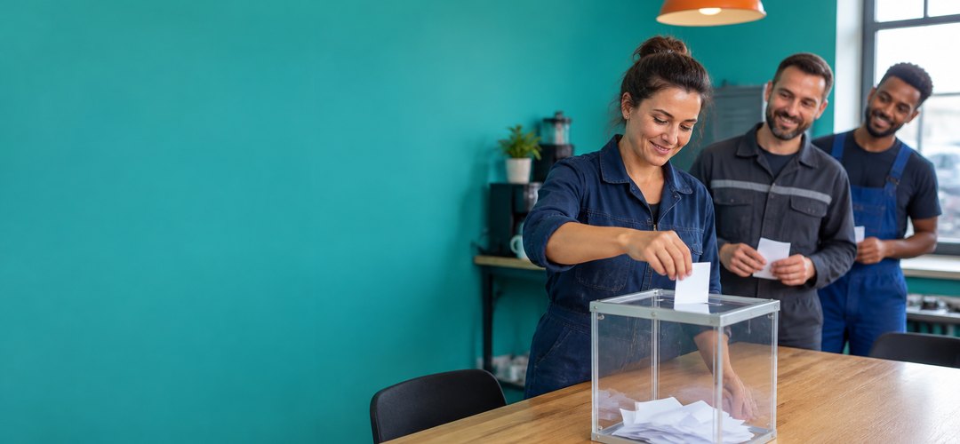 Élections CSE : salariés d'une PME votant dans une urne